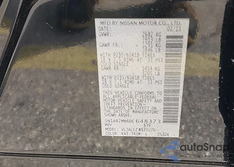 2013 Nissan Pathfinder Sv from USA, damaged, VIN 5N1AR2MN6DC648373